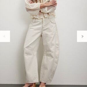 Free People - We The Free Good Luck Mid-Rise Barrel Jeans - Milk